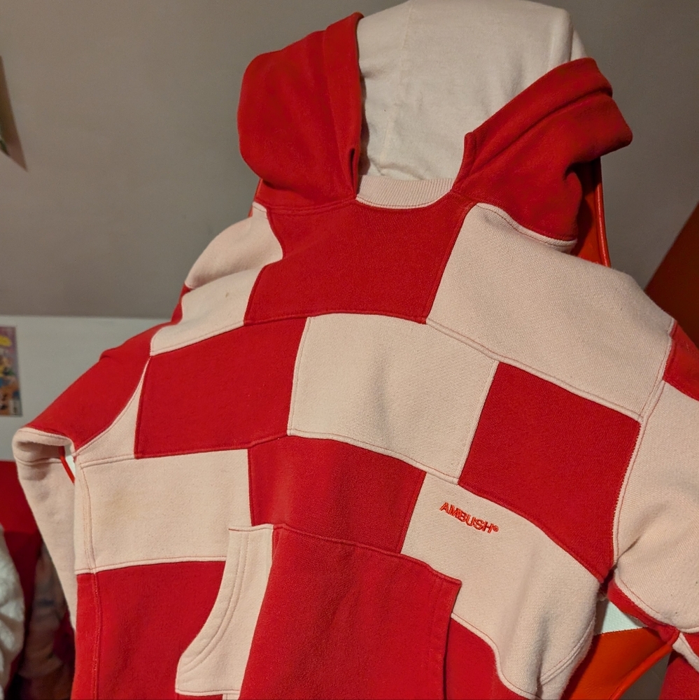 Ambush Red and Light Pink Checkered Hoodie